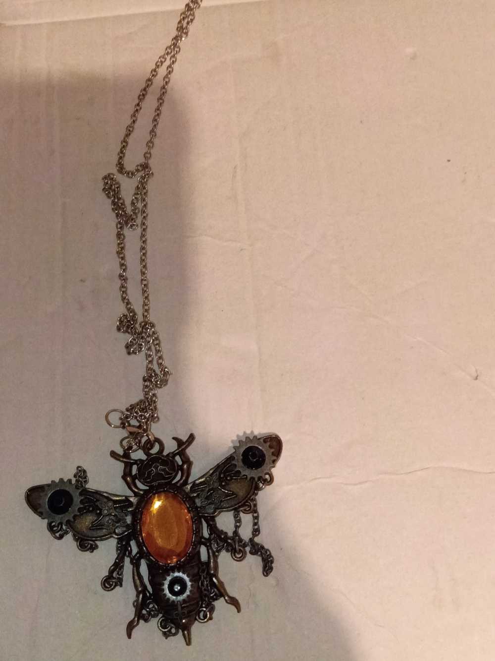 Antique-Style Orange Gem Pendant Necklace